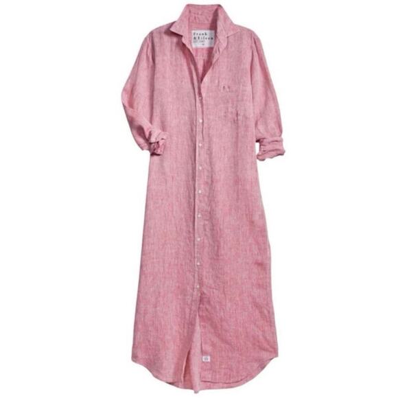 Frank & Eileen Rory Maxi Shirtdress Italian Linen Red Lived-In Linen Size Large - Picture 3 of 16